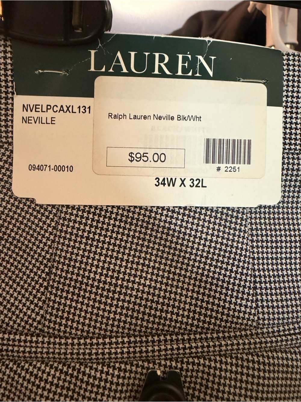 Ralph Lauren Neville Black White Micro Check Flat Front Dress Pants 34x32 NWT - Picture 5 of 13